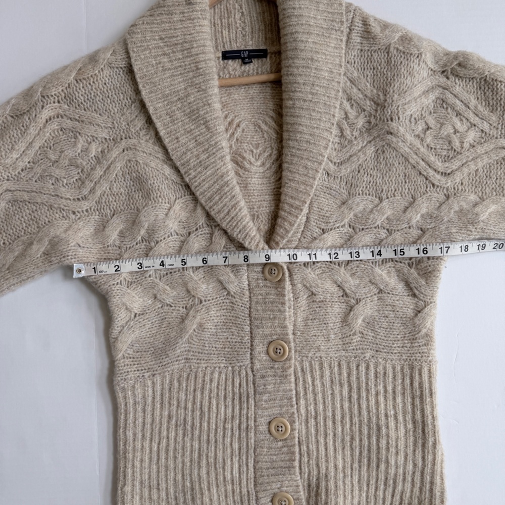 GAP Womens Soft Beige Cable Knit Wool Blend Kimono Cardigan Sweater Size M - Picture 5 of 9